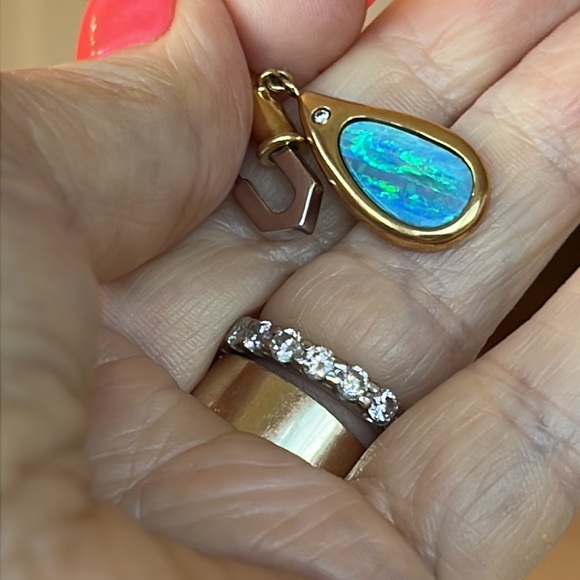 18 karat gold, Australian opal with diamondand 14k chain - Picture 8 of 15